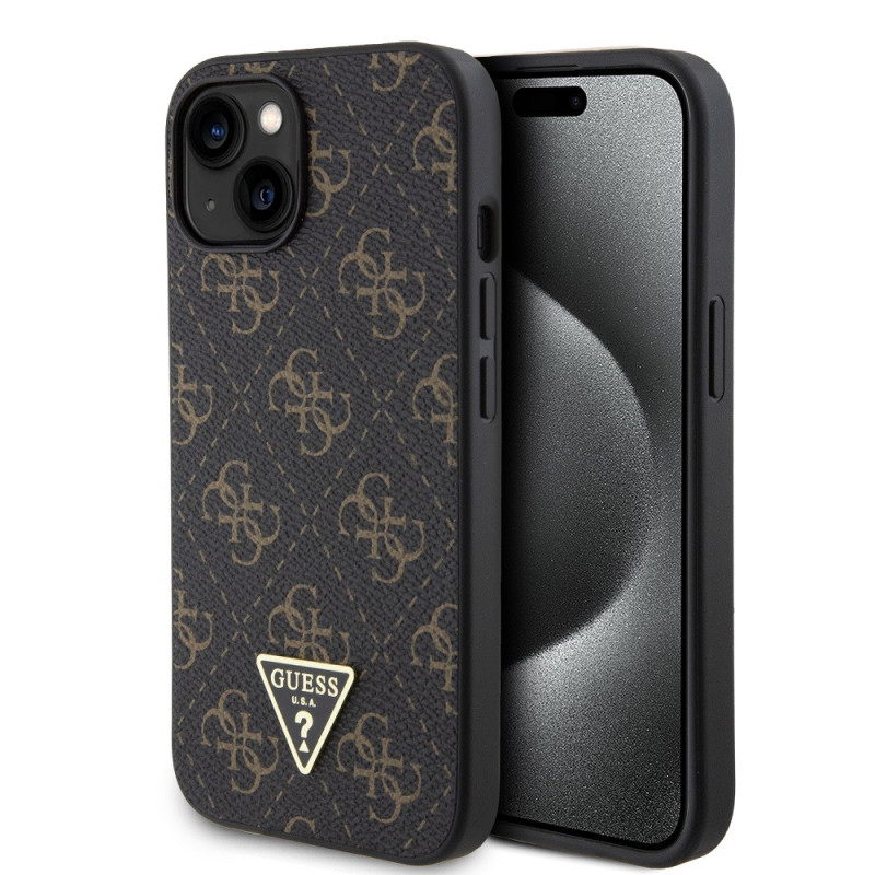 Guess PU Leather 4G Triangle Metal Logo pouzdro pro iPhone 15 černá