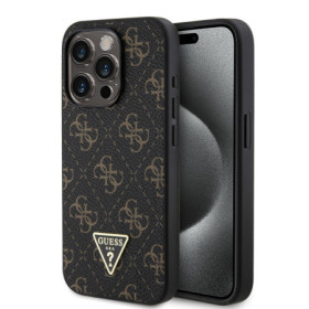 Guess PU Leather 4G Triangle Metal Logo pouzdro pro iPhone 15 Pro černá