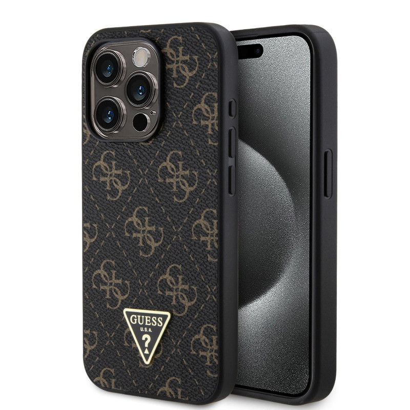 Guess PU Leather 4G Triangle Metal Logo pouzdro pro iPhone 15 Pro černá