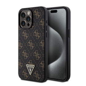 Guess PU Leather 4G Triangle Metal Logo Case for iPhone 15 Pro Max schwarz