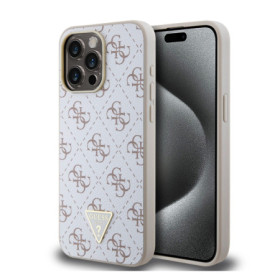 Guess PU Leather 4G Triangle Metal Logo pouzdro pro iPhone 15 Pro Max bílá