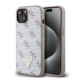 Guess PU Leather 4G Triangle Metal Logo Case for iPhone 15 weiss