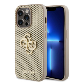 Guess PU Perforated 4G Glitter Metal Logo Case for iPhone 14 Pro gold