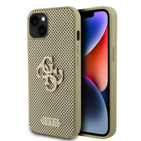 Guess PU Perforated 4G Glitter Metal Logo pouzdro pro iPhone 15 zlatá