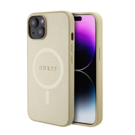 Guess PU Saffiano MagSafe pouzdro pro iPhone 15 béžová