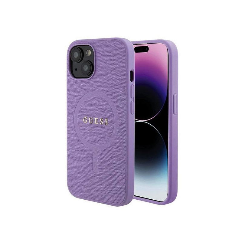 Guess PU Saffiano MagSafe Case for iPhone 15 Plus violett