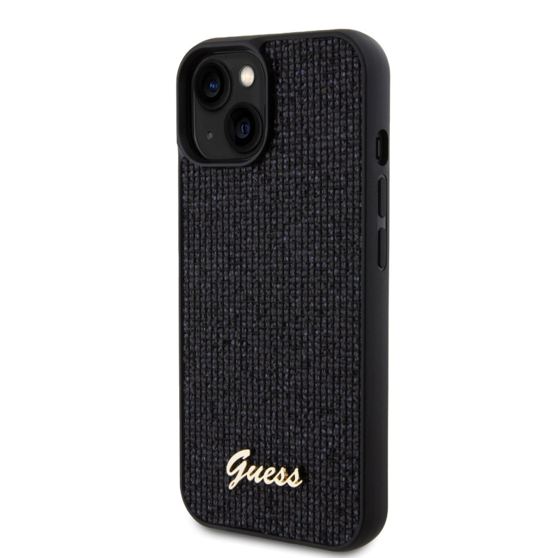 Guess PU Square Mirror Script Logo Case for iPhone 15 schwarz