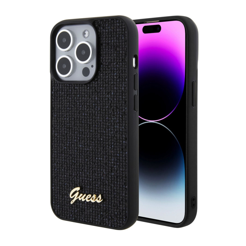 Guess PU Square Mirror Script Logo Case for iPhone 15 Pro black