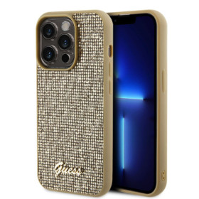 Guess PU Square Mirror Script Logo Case for iPhone 15 Pro gold