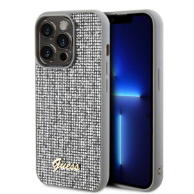 Guess PU Square Mirror Script Logo Case for iPhone 15 Pro silver