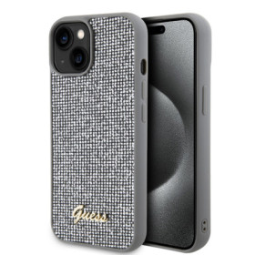 Guess PU Square Mirror Script Logo Case for iPhone 15 silver