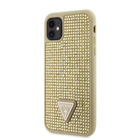 Guess Rhinestones Triangle Metal Logo Case for iPhone 11 gold