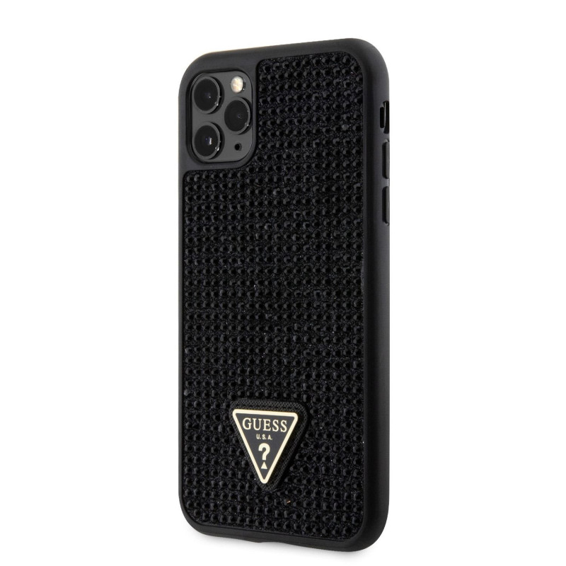 Guess Rhinestones Triangle Metal Logo pouzdro pro iPhone 11 Pro černá
