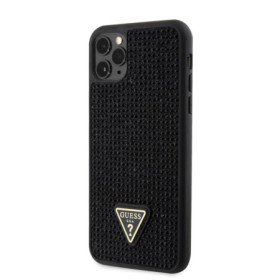 Guess Rhinestones Triangle Metal Logo pouzdro pro iPhone 11 Pro Max černá