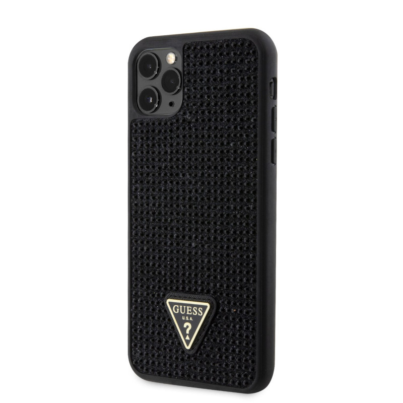 Guess Rhinestones Triangle Metal Logo Case iPhone 11 Pro Max schwarz
