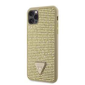 Guess Rhinestones Triangle Metal Logo pouzdro pro iPhone 11 Pro Max zlatá