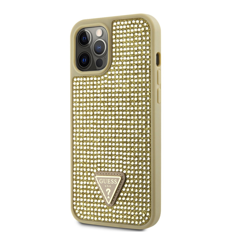 Guess Rhinestones Triangle Metal Logo Case for iPhone 12 Pro Max gold