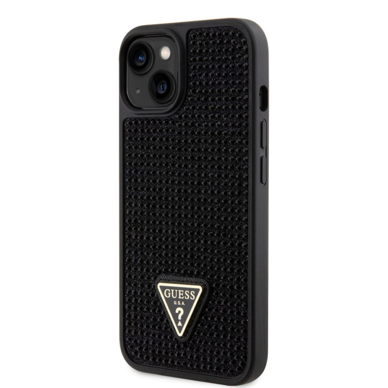 Guess Rhinestones Triangle Metal Logo Case for iPhone 14 black