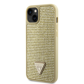 Guess Rhinestones Triangle Metal Logo Case for iPhone 14 gold