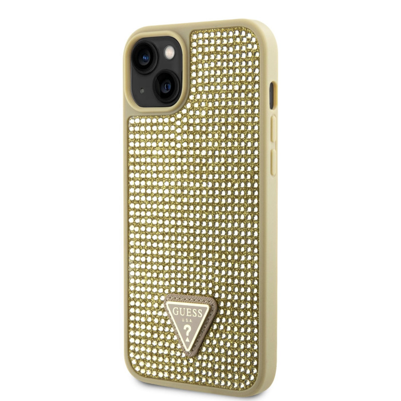 Guess Rhinestones Triangle Metal Logo pouzdro pro iPhone 14 zlatá