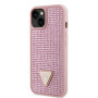 Guess Rhinestones Triangle Metal Logo Case for iPhone 14 pink