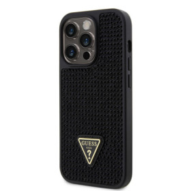 Guess Rhinestones Triangle Metal Logo Case for iPhone 14 Pro schwarz