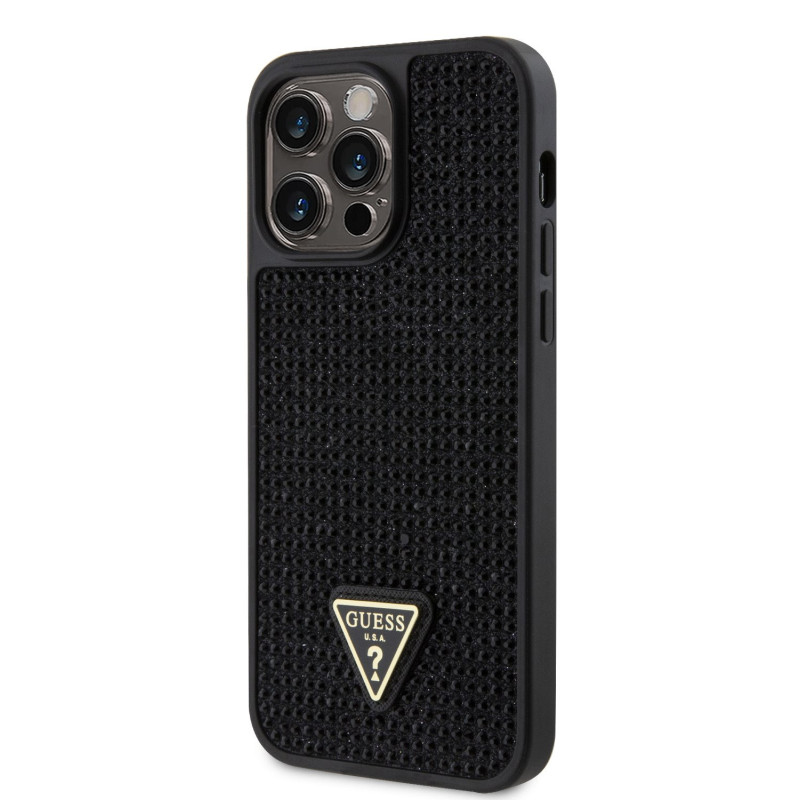 Guess Rhinestones Triangle Metal Logo Case for iPhone 14 Pro Max black