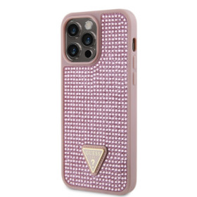 Guess Rhinestones Triangle Metal Logo Case for iPhone 14 Pro Max pink