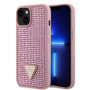 Guess Rhinestones Triangle Metal Logo Case for iPhone 15 pink