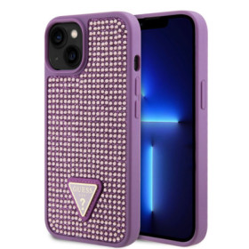 Guess Rhinestones Triangle Metal Logo Case for iPhone 15 Plus violet