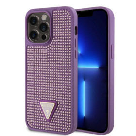 Guess Rhinestones Triangle Metal Logo Case for iPhone 15 Pro Max violett