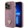 Guess Rhinestones Triangle Metal Logo Case for iPhone 15 Pro pink