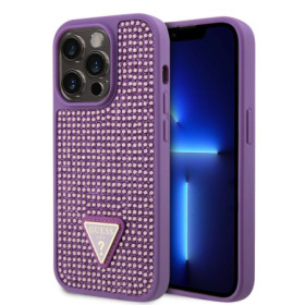 Guess Rhinestones Triangle Metal Logo Case for iPhone 15 Pro violett