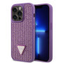 Guess Rhinestones Triangle Metal Logo Case for iPhone 15 Pro violett