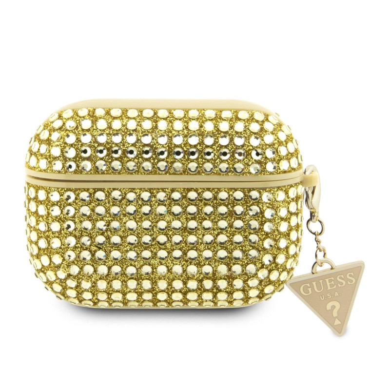 Guess Rhinestones Triangle Metal Logo Pouzdro pro Airpods Pro 2 zlatá