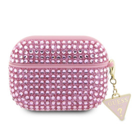 Guess Rhinestones Triangle Metal Logo Case for AirPods Pro pink