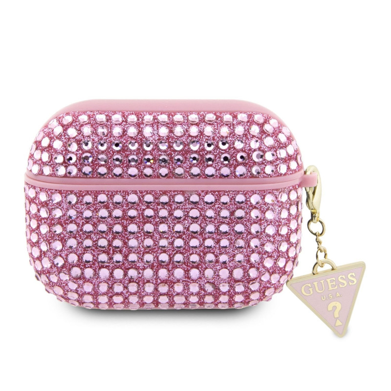 Guess Rhinestones Triangle Metal Logo Pouzdro pro AirPods Pro růžová