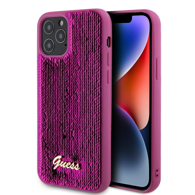 Guess Sequin Script Logo Case for iPhone 12/12 Pro Magenta