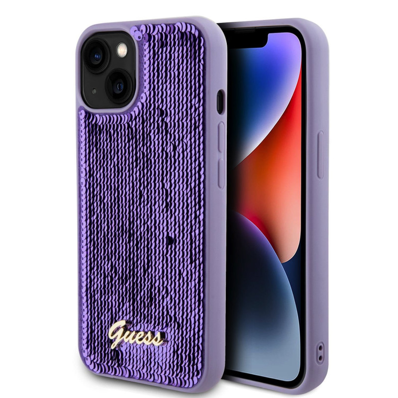 Guess Sequin Script Logo Case for iPhone 13 violet