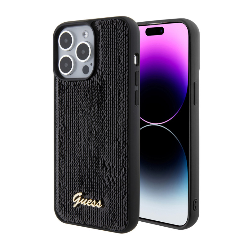 Guess Sequin Script Logo puzdro pre iPhone 15 Pro Max čierna