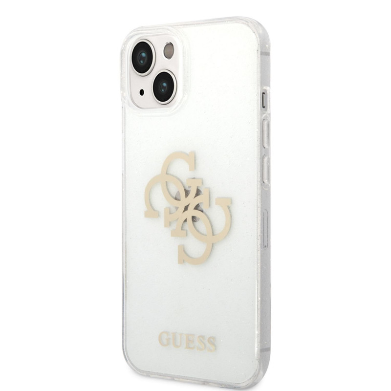 Guess TPU Big 4G Full Glitter pouzdro pro iPhone 14 Plus transparentní