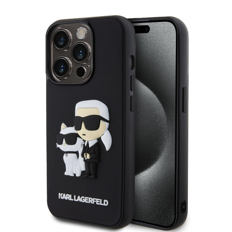 Karl Lagerfeld 3D Rubber Karl and Choupette pouzdro pro iPhone 14 Pro černá