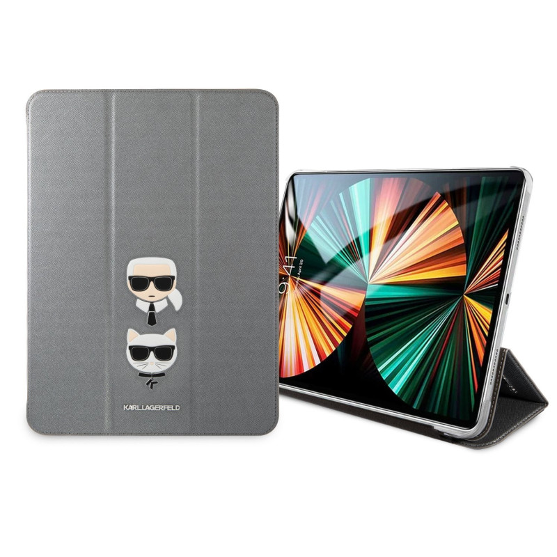 Karl Lagerfeld and Choupette Head Saffiano Folio Case for iPad Pro 12.9 (2021/2022) ezüst