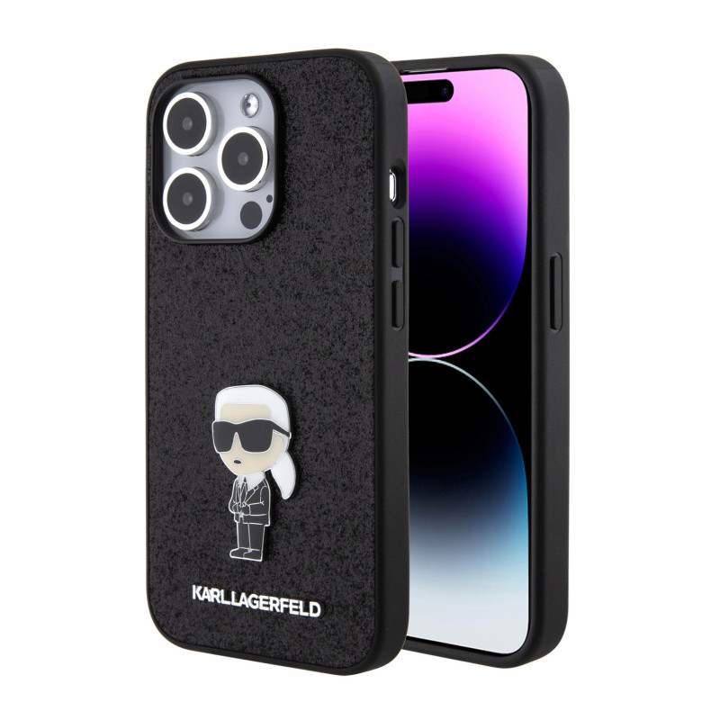 Karl Lagerfeld Fixed Glitter Metal Ikonik pouzdro pro iPhone 15 Pro černá