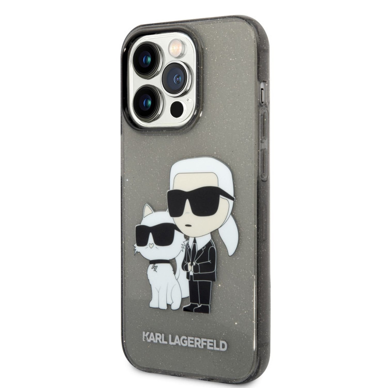 Karl Lagerfeld IML Glitter Karl and Choupette NFT Case for iPhone 14 Pro Max schwarz