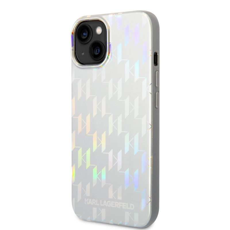 Karl Lagerfeld Iridescent Monogram Case for iPhone 14 Plus silber