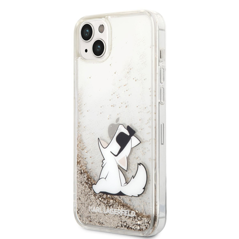 Karl Lagerfeld Liquid Glitter Choupette Eat pouzdro pro iPhone 14 Plus zlatá