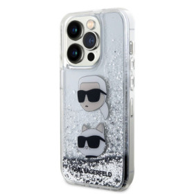 Karl Lagerfeld Liquid Glitter Karl and Choupette Head Case for iPhone 15 Pro Max silber