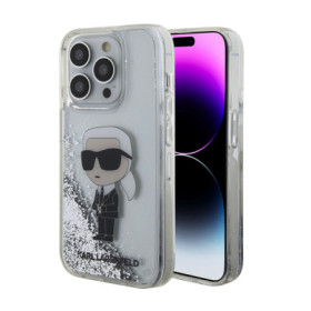 Karl Lagerfeld Liquid Glitter Karl Head Case for iPhone 15 Pro silber