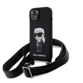 Karl Lagerfeld Liquid Silicone Crossbody Ikonik Case for iPhone 15 black